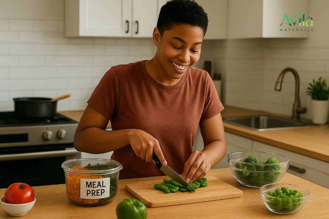 Graphic on eating clean on a budget, showing smart grocery shopping and healthy meal prep ideas.